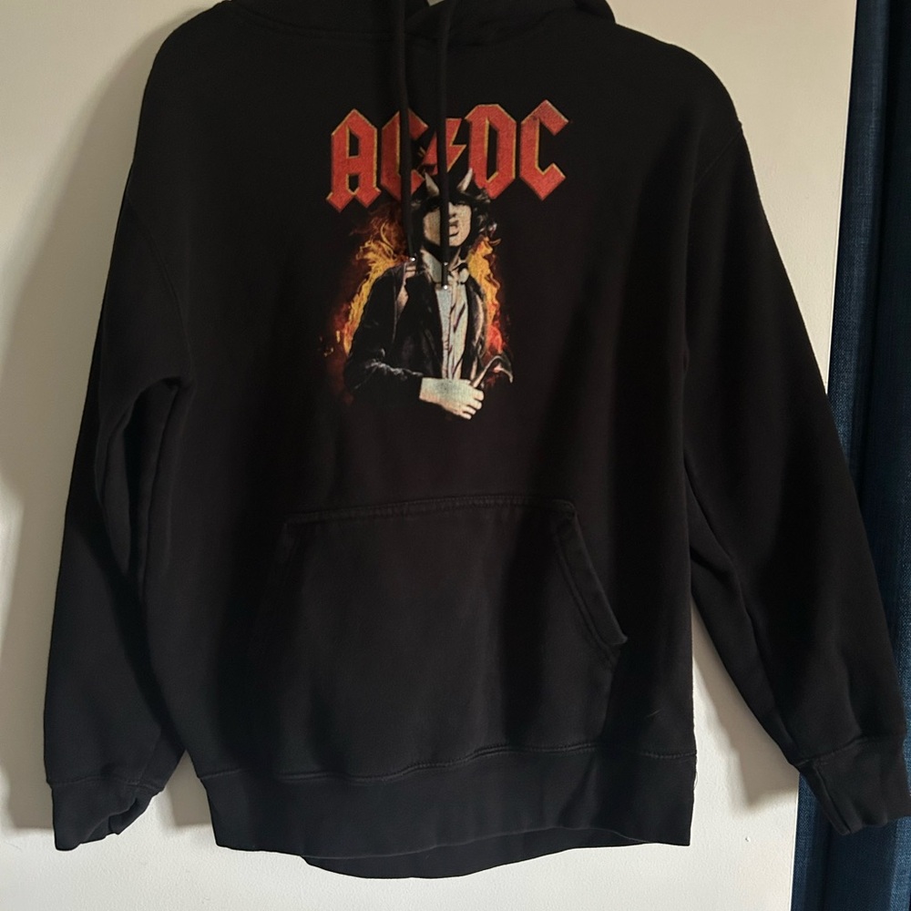 AC/DC Black Hoodie with Red and Orange Graphic